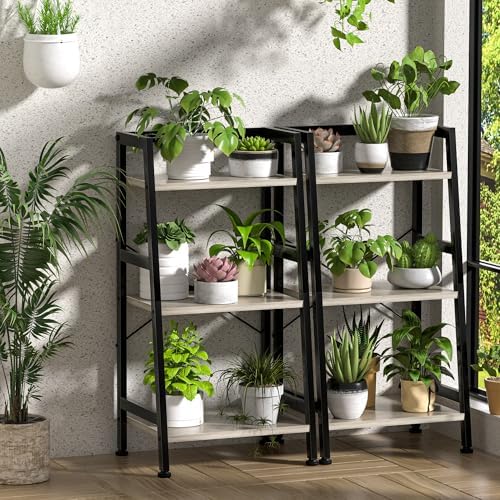 3-Tier Bookshelf, Ladder Shelf, Stand up Shelves, Industrial Bookcase with St...