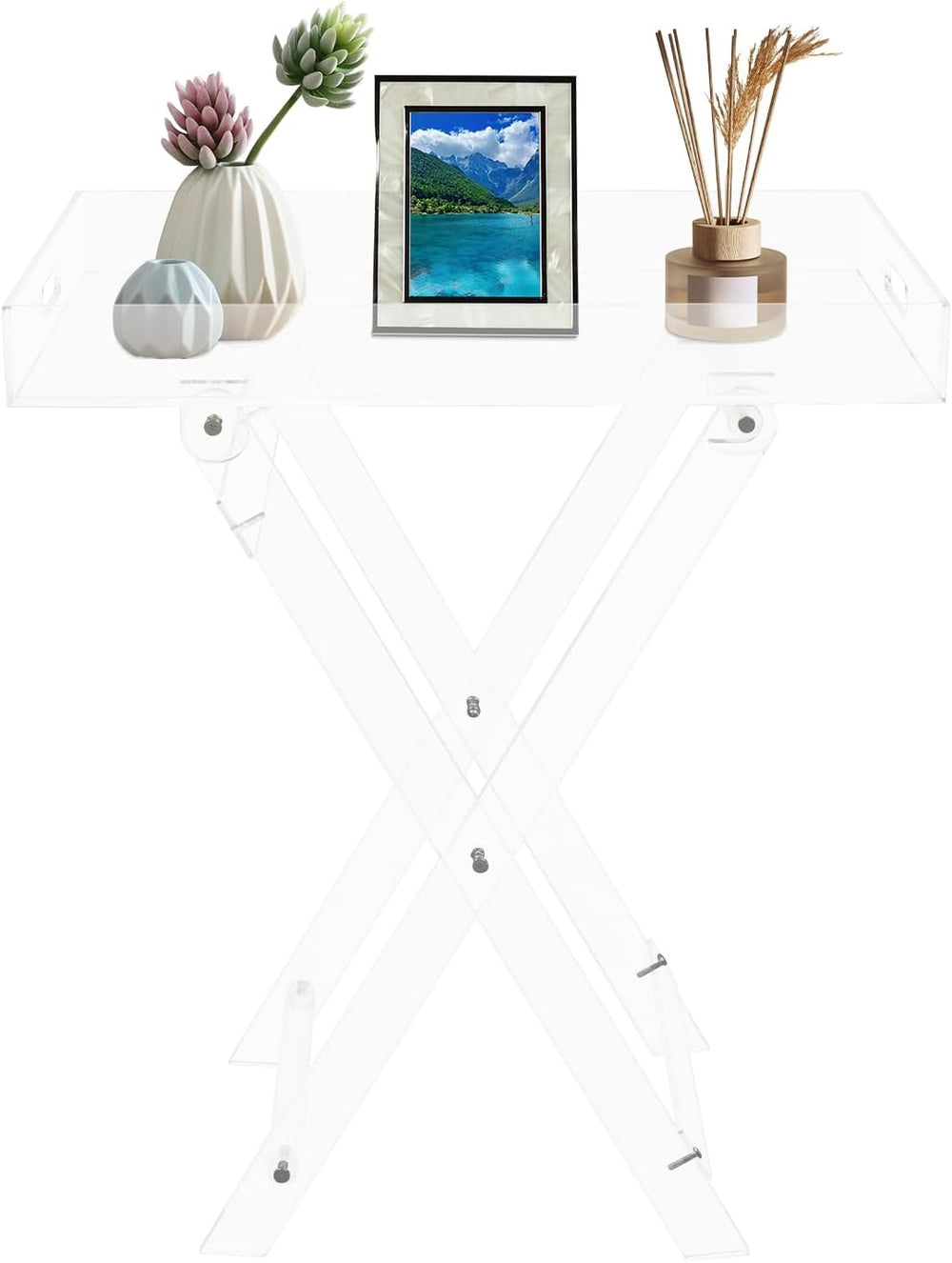 Clear Acrylic Folding Tray Table, Modern Side End Table with Handles,Kitchen ...