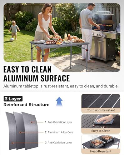 KingCamp 265lbs Adjustable Camping Table Foldable, Aluminum Camp Table