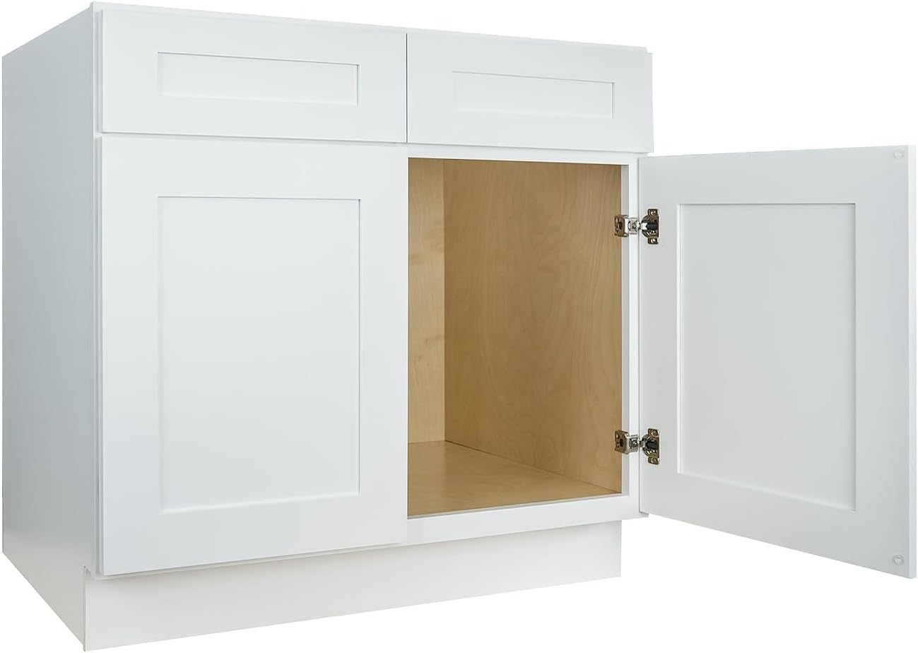 Hollywood Fabiani Design Sink Base Kitchen Cabinet 33 in. W x 24 in. D x 34-1/2 in. H, Shaker White - Solid Wood Frame, 1/2-Inch Cabinet-Grade Plywood Box, Soft-Close Doors, Ready to Assemble