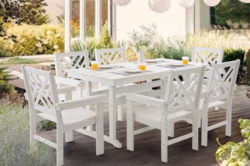 7 Piece HDPE Outdoor Dining Set for 6, Patio Dining Furniture Set with Umberl...