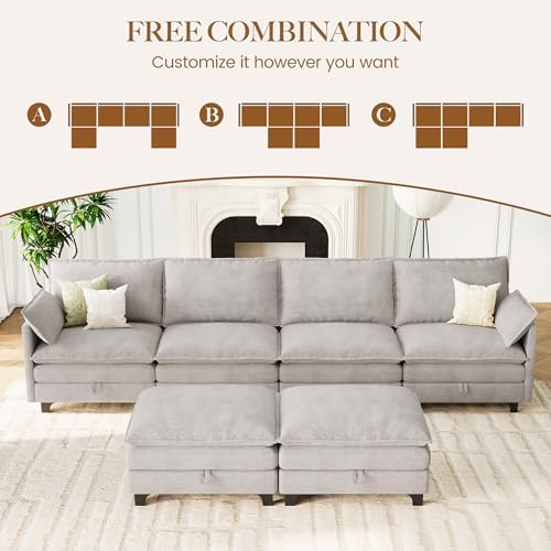 140" U-Shaped Modern Modular Sectional Couch, Chenille Cloud Couches wit...
