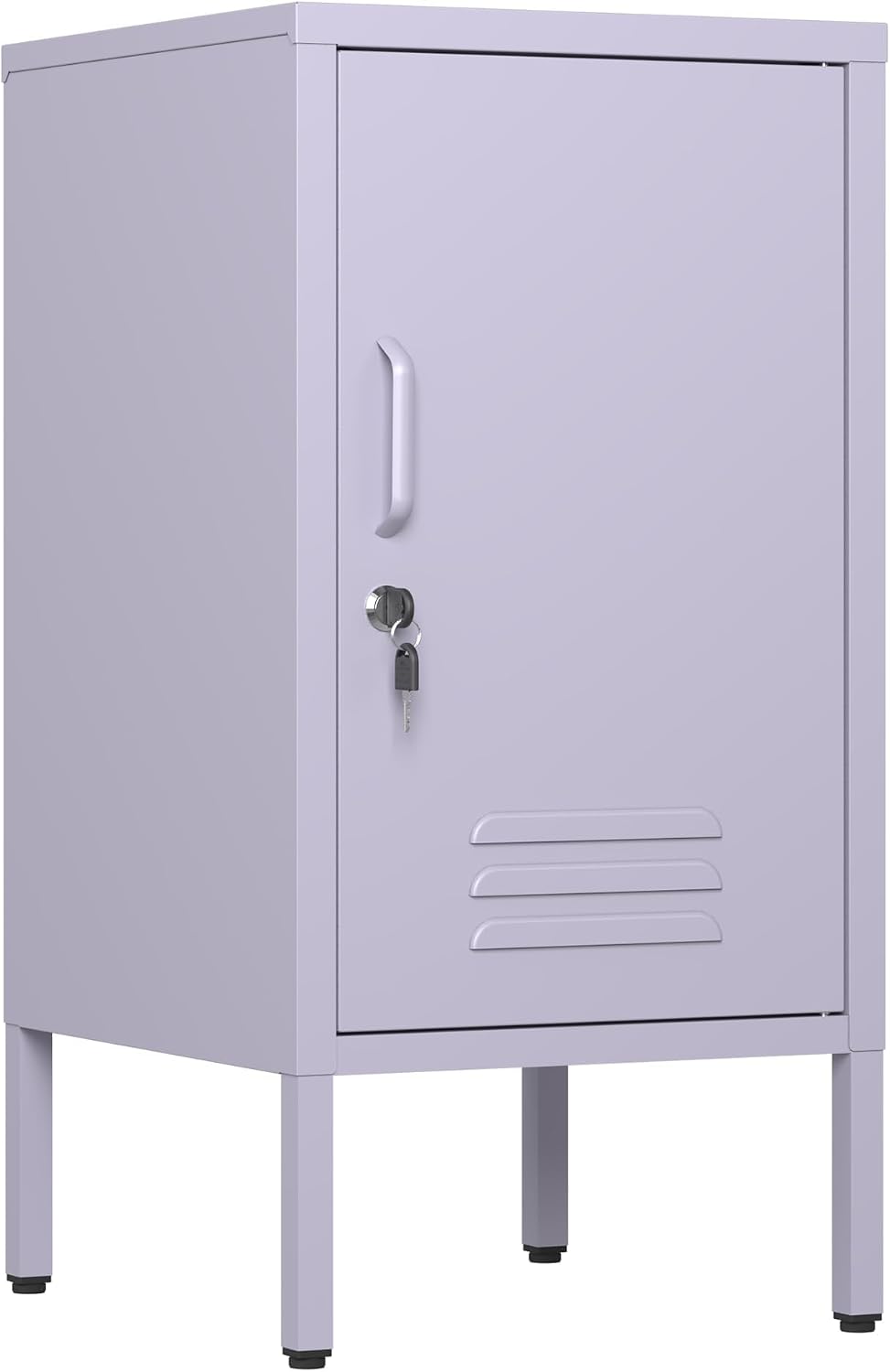 Lockable Metal End Table with 2 Adjustable Shelves, Modern Single Door Side T...