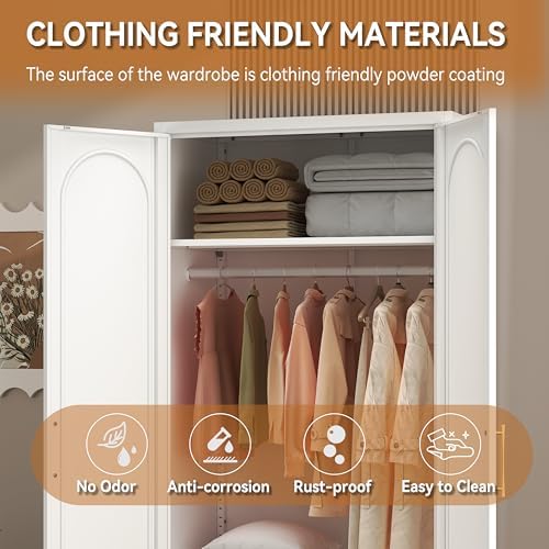 Polup 71" White Metal Armoire Wardrobe Closet with 2 Doors and Shelves