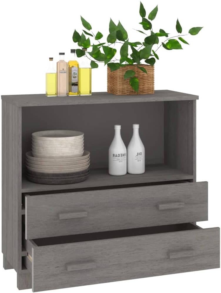 Light Grey Sideboard with Solid Pine Wood and MDF Construction, Modern Storag...