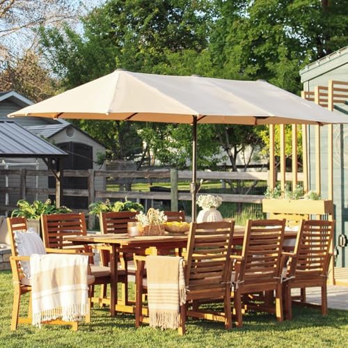 PHI VILLA 9pc Outdoor Dining Set, Expandable Wood Table & Chairs for 8