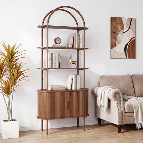 Janmer Home Unique Arched Bookshelf, 71" Tall Mid Century Modern Bookcase
