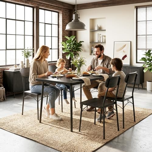VECELO Dining Table Set for 4, 5-Piece Kitchen Table with 4 Chairs, MDF Board...