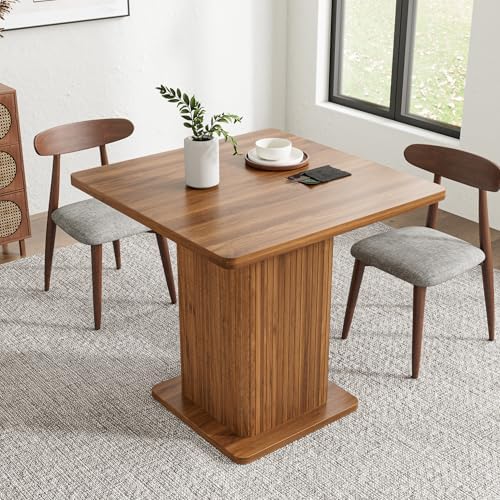Small Square Dining Table for 2-4, 31.5 Inch Farmhouse Kitchen Table with 2-T...