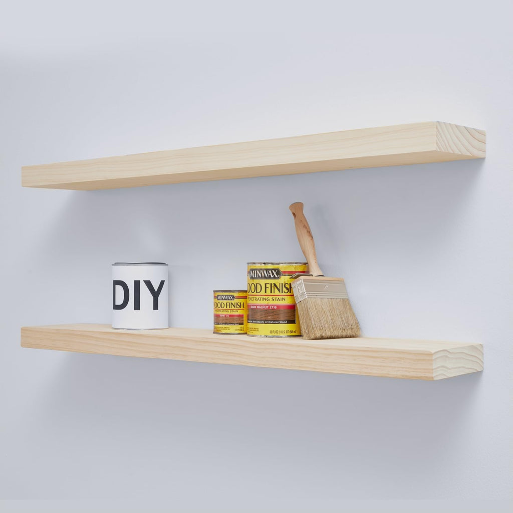 Homeforia 36 inch Wood Floating Shelves, High End Solid Natural Wood 36inch Large Floating Shelf Bathroom, Unfinished Wooden Floating Shelves for Wall, Heavy Duty Bracket, 36 X 6.5 X 1.75 in, Set of 4