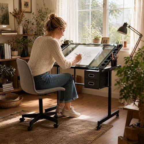 XEW Adjustable Drafting Table Desk Without Stool – Multi-Functional Art Desk ...