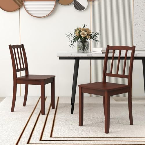 GIANTEX Farmhouse Dining Chairs Set of 4, Wood Kitchen Chair w/Ladder Back