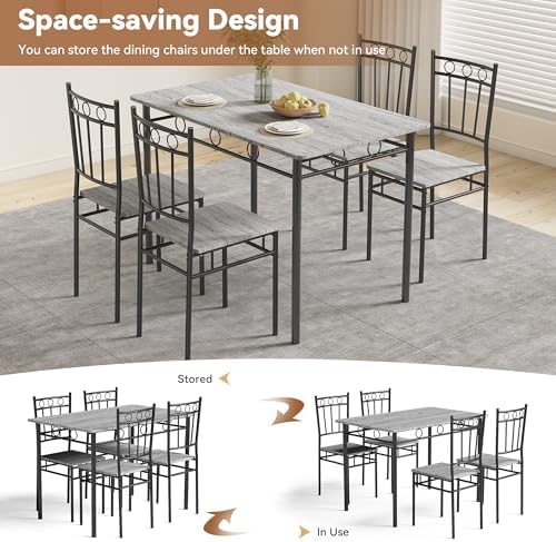 Rectangular Dining Room Table Set with 4 Chairs, Space-Saving Kitchen Table S...