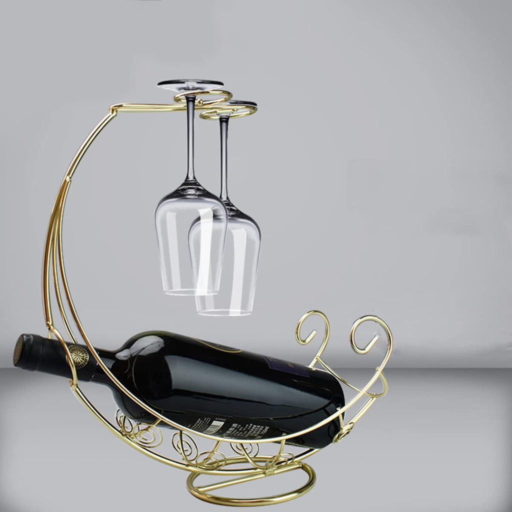 Metal Wine Rack, Tabletop Wine Glass Holder, 1 Bottle+2 Cups Glod | Wine holder countertop，wine bottle decorative,wine bottle and glass holder，wine bottle holder counter，wine drying racktop