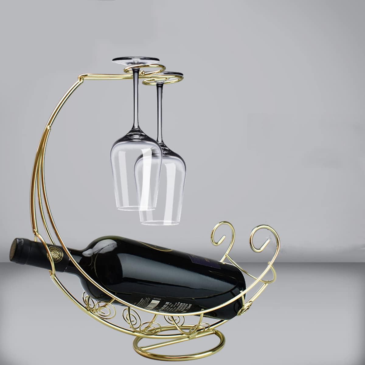 Metal Wine Rack, Tabletop Wine Glass Holder, 1 Bottle+2 Cups Glod | Wine holder countertop，wine bottle decorative,wine bottle and glass holder，wine bottle holder counter，wine drying racktop