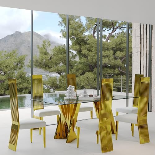 White and Gold Dining Chairs Set of 2, Upholstered Boucle Dining Room Chairs ...