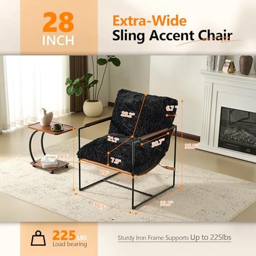 VINGLI 28" Wide Plush Upholstery Sling Modern Accent Chairs Set of 2, Cu...