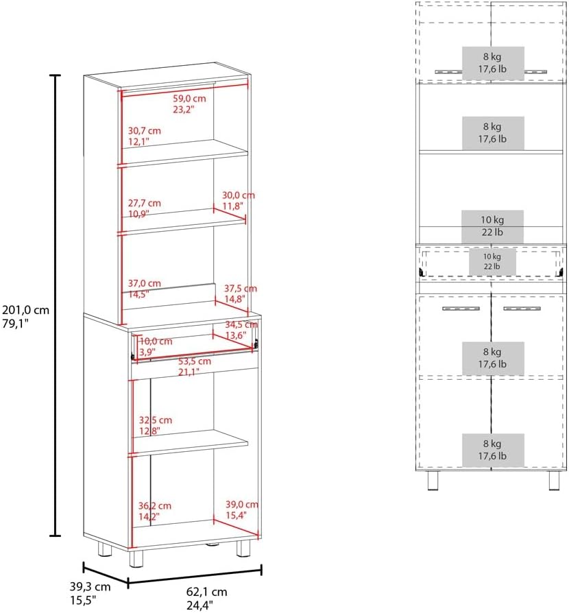 Pantry Cabinet with Storage Drawer, Microwave Locker for Kitchen Hallway, Mod...