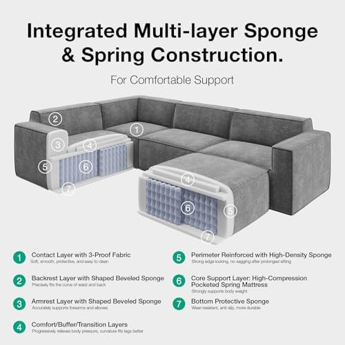 Novilla 109" Modular Sectional Sofa, No Assembly Cloud Sectional Couch w...