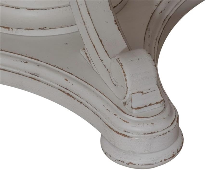 Pemberly Row Magnolia Manor Round Wood Table Set, Antique White Finish, 72 in...