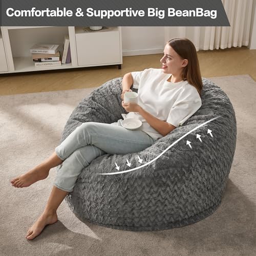 Hobestluk Bean Bag Chair Large Washable Soft Living Room Adult 3Ft Grey | No ...