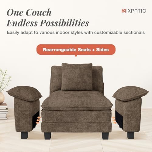 MIXPATIO 124" 5-Seat U Shaped Modular Sectional Sofa,Chenille Taupe | Mo...