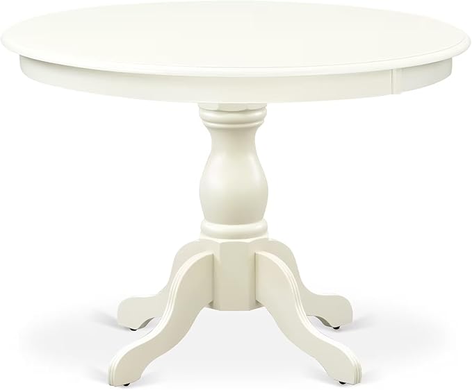 East West Furniture HBGR3-LWH-W 3 Piece Kitchen Table Set for Small Spaces Contains a Round Dining Table with Pedestal and 2 Dining Room Chairs, 42x42 Inch, Linen White
