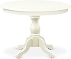 East West Furniture HBGR5-LWH-W 5 Piece Kitchen Table & Chairs Set Includes a Round Dining Room Table with Pedestal and 4 Dining Chairs, 42x42 Inch, Linen White
