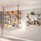 Industrial Pipe Shelving System with 4 Tiers, Black Iron Wall Mount, Floor to Ceiling Storage Rack, Rustic Farmhouse Style, DIY Bracket Supports (No Planks)