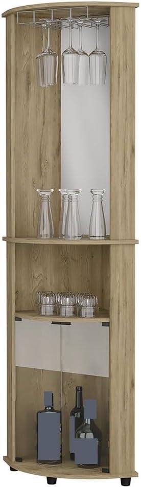 Farmhouse Rustic Corner Cabinet, Storage Locker 3-Tier Shelf with Glass Rack,...