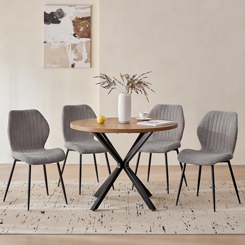 39" Round Dining Table Set for 4, Brown Table & 4 Gray Chair