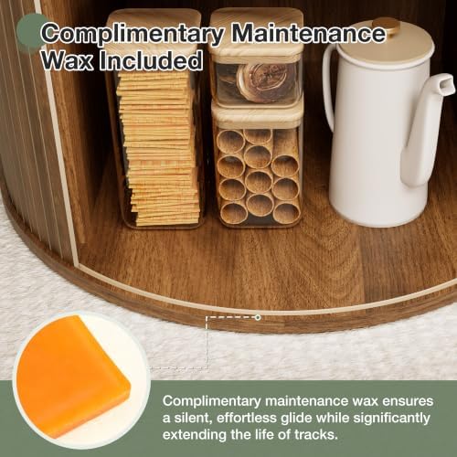 47-Inch Round Dining Table for 4-6, Tambour Door Storage, Walnut