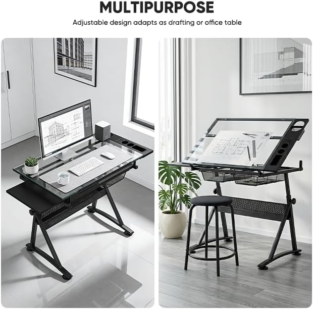 Magshion Drafting Table Adjustable Drawing Table w/Stool
