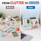 Exerz Desk Organizer 7 Compartments Metal Mesh Pen Holder Caddy White | Compact White Desktop Storage for Notes Clips Scissors Rulers Craft Tools Makeup Study and Home Use
