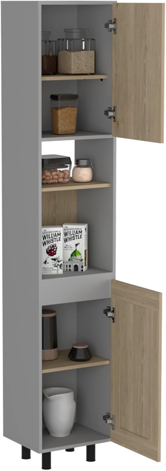 Hasselt Kitchen Pantry, Double Door, Six Shelves -Light Pine