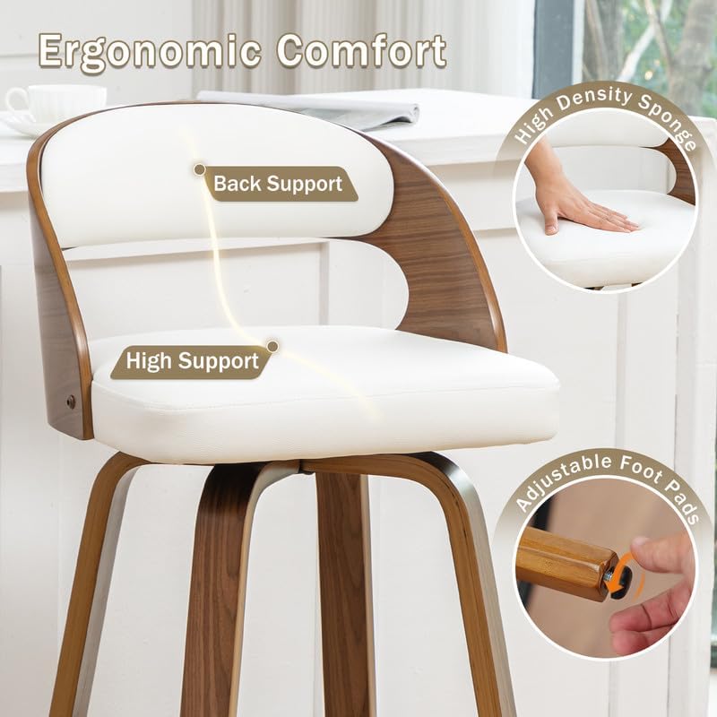 Swivel Counter Height Stools Set of 4, 25" Counter Stools with Bentwood ...