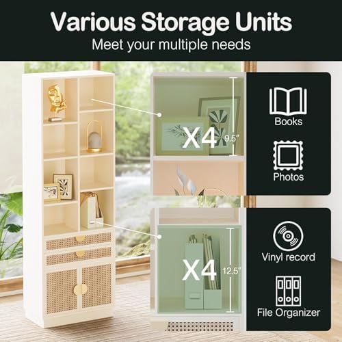 ModernMate Bookcase with 2 Drawers and Doors, 8 Storage Cubes