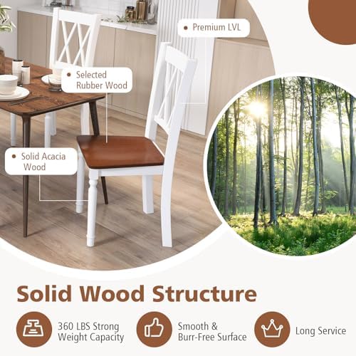 GIANTEX Dining Room Chairs Set of 2 White, Wooden Farmhouse Kitchen Chairs