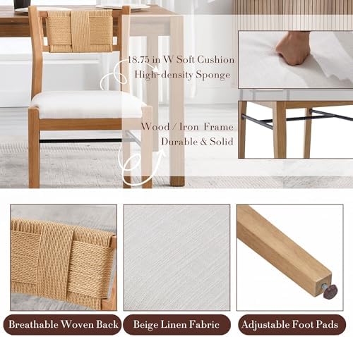 BESTANO Modern Armless Dining Chairs with Rope Woven Back Set of 6, Beige Lin...