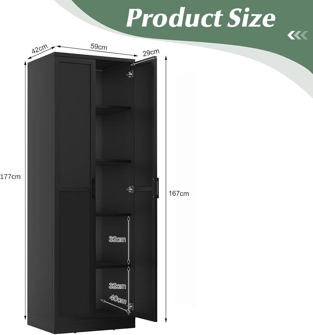 TANGZON Tall Kitchen Cupboard, 5-Tier Storage Cabinet with 2 Adjustable Shelv...