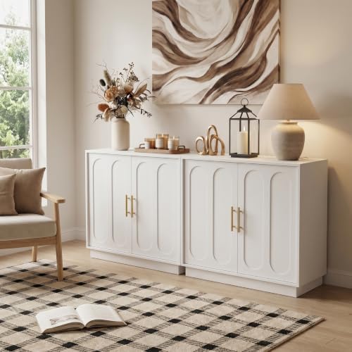holzart 31.5" Modern Farmhouse Storage Cabinet, White 2 Door Sideboard B...