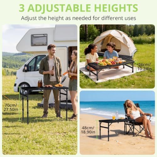 3ft Folding Grill Table, Heat-Resistant Tabletop 3 Heights 27.5"