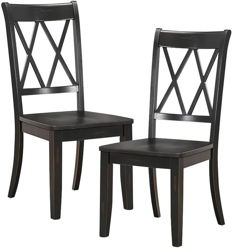 Lexicon Farmhouse Wooden Dining Chairs Set of 2, X Cross Back, Black
