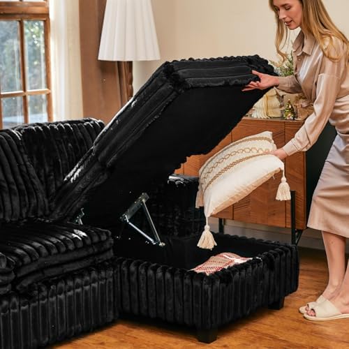 Belffin Corduroy Sleeper Sofa Bed with Storage Chaise Modular Sectional Sofa ...