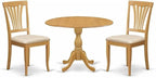 East West Furniture DMAV3-OAK-C 3 Piece Dining Room Table Set Contains a Round Dining Table with Dropleaf and 2 Linen Fabric Upholstered Chairs, 42x42 Inch, Oak