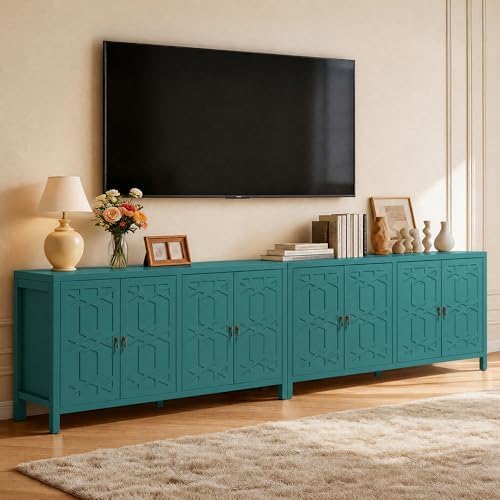 RoyalCraft 4 Door Buffet Cabinet, Painted Storage Sideboard, Blue
