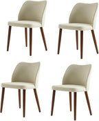 Dining Chairs Set of 4, Upholstered Kitchen Dining Room Chair Set Morden Accent Side Dinner Chair with Curved Padded Back Wood Legs for Restaurant/Cafe, Ivory