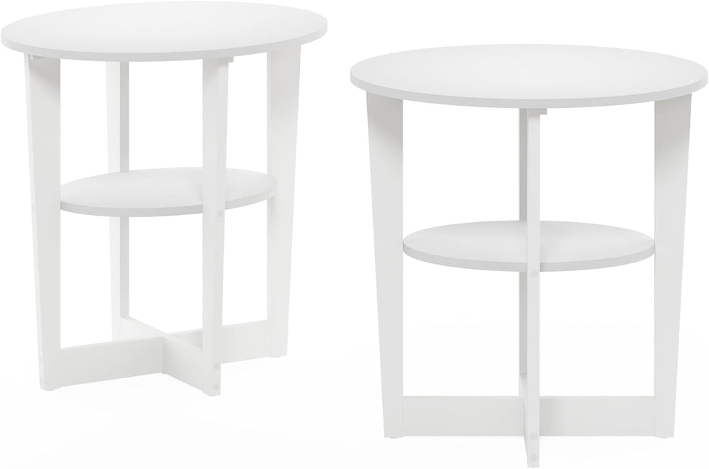 Furinno Jaya Side Table Set of 2, 2-Tier Round Modern End Table with Oval Tab...