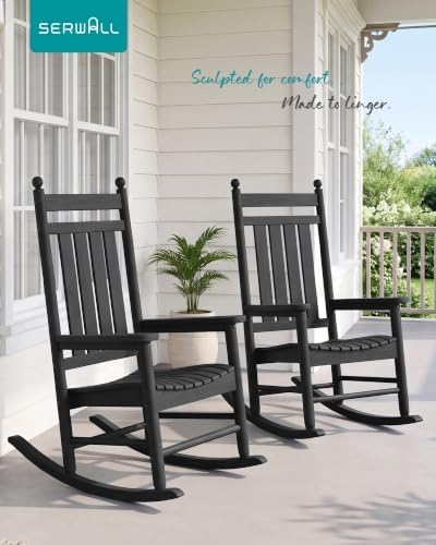 SERWALL Comfortable Outdoor Rocking Chairs Set of 3, Black