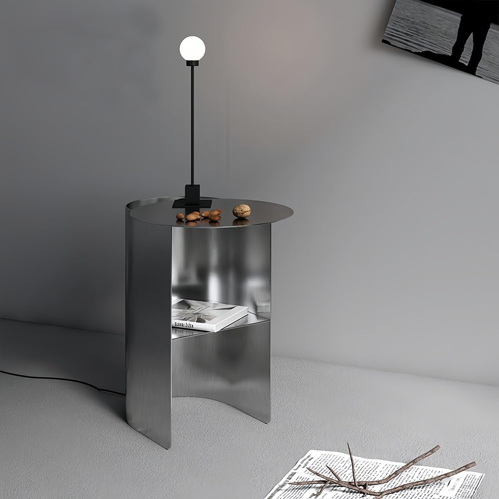Stainless Steel Round Side Table Metal Coffee Table with Open Storage, Ideal ...